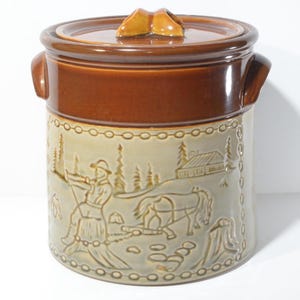 Beauce Jean Cartier glasierte Steinzeug Bohne Topf Ohr Griff Deckel Kasserolle Kochertopf Keramik Bohne Topf Beauceware C-3195 Studio Canada