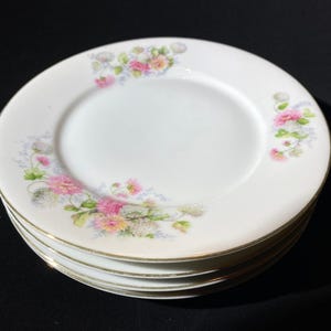 "4 Stück Antik Bavaria ZS&Co Zeh Scherzer handgemalter Kuchenteller 18 cm Blumenbouquet Goldrand Porzellan Chrysantheme"