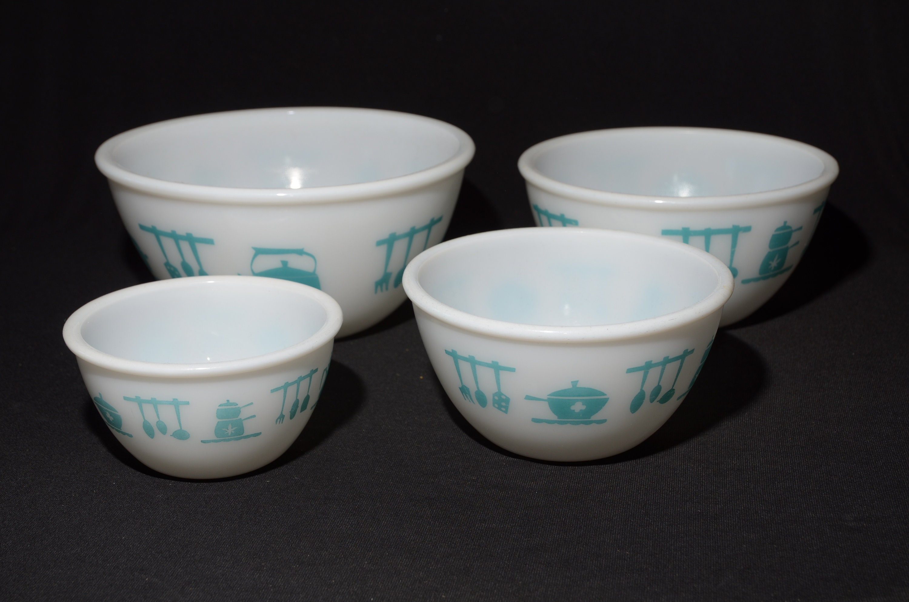 HAZEL ATLAS ターコイズミキシングボウル 4個セット キッチン用品