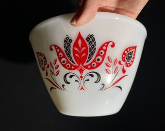 FIRE King Red and Black Modern Tulip Nesting Bowl Splash