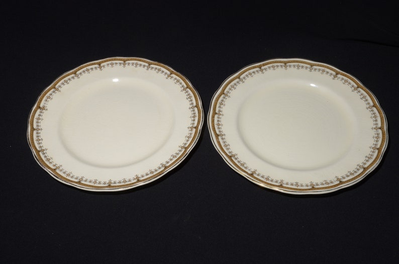 Set of 2 Grindley Cream Petal lunch plate Portman 8 inches ironstone vintage Staffordshire gold rope band England petalware cream CRAZING image 3