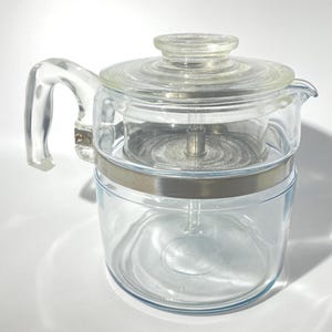 DAMAGED PYREX Flameware 6 cup Glass Coffee pot Coffee Percolator all parts #7756 Coffee Carafe Retro by Corning tea pot teapot CHIPS Flaws