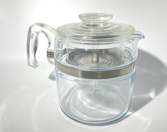 DAMAGED PYREX Flameware 6 cup Glass Coffee pot Coffee Percolator all parts #7756 Coffee Carafe Retro by Corning tea pot teapot CHIPS Flaws