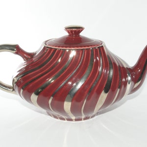 Georgian ARTHUR WOOD teapot coffee pot 4 cup gold burgundy red Vintage mid-century Bone China art deco swirl genie England 4774 32 oz