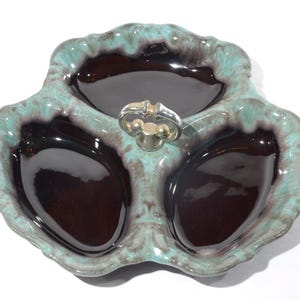 Cerámica Canuck Evangeline Cerámica esmaltada Plato dividido Bandeja Centro de mesa Asa 3 partes Esmalte de goteo Negro Verde Canadá 591 Turquesa CHIP ot