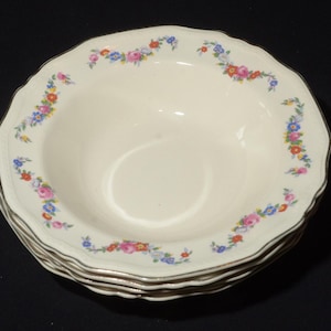 Set of 4 ALFRED MEAKIN  bowl dessert bowl cream bowl 7 inches multicolor floral Swag Marigold Bone China Astoria wreath garland gold rim