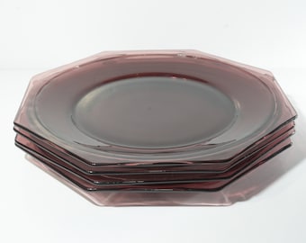 Set of 4 Hazel Atlas Moroccan Amethyst octogonal dinner plate glass plate 9 3/4"