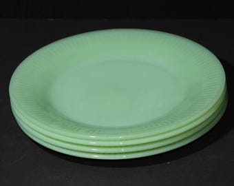 Set of 4 FIRE KING Jadeite Jadite Jane Ray lunch Plate 7 3/4" salad Collectible Fire King Anchor Hocking plate unmarked great condition