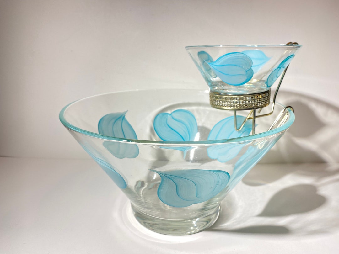 Vintage Anchor Hocking Chipndip Set Chip and Dip Set Glass Painted