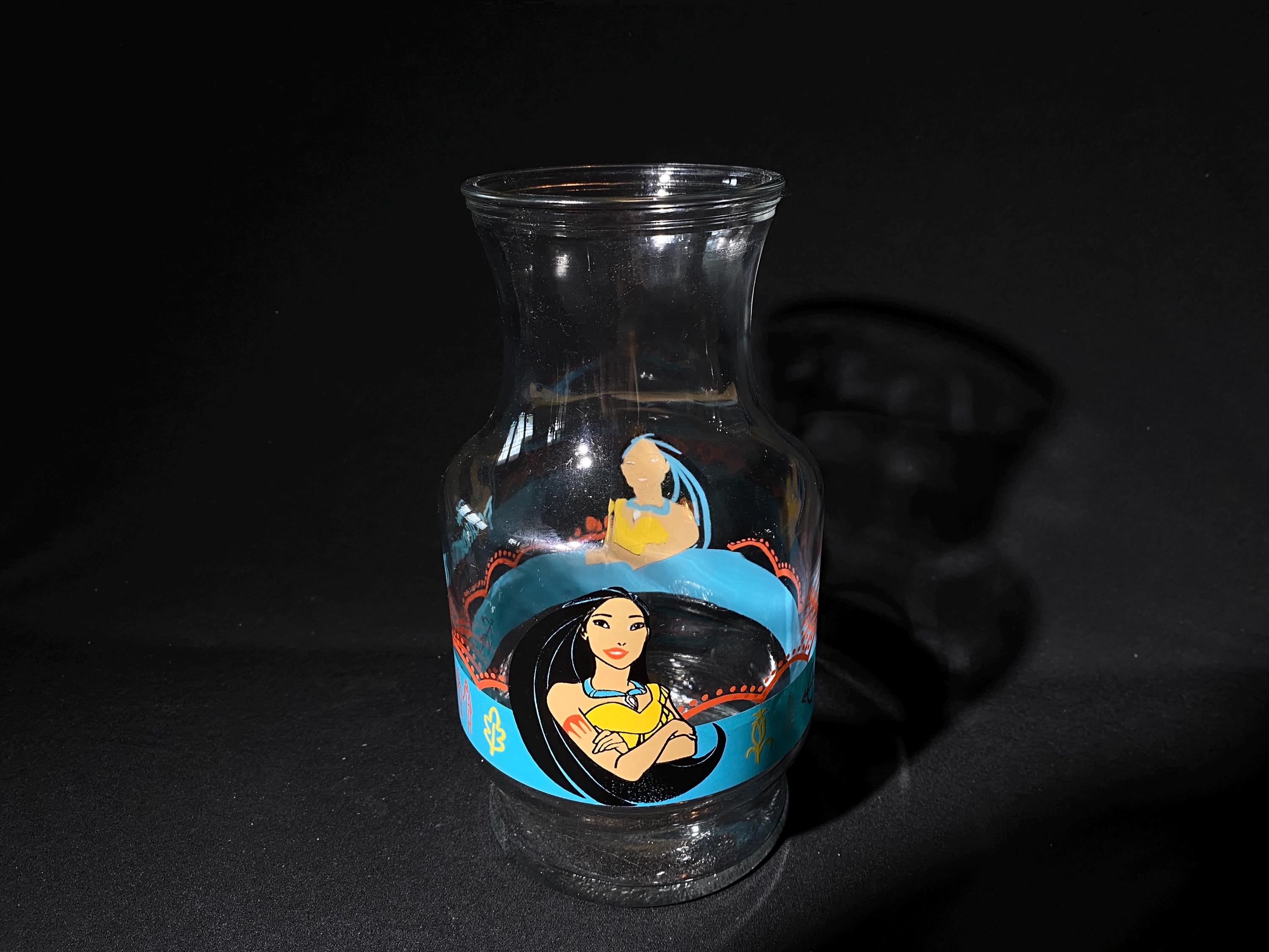 Vintage Disney Pocahontas pitcher orange juice Glass  8.75 inches tall carafe great condition turquoise band 1995