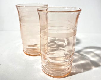 Set of 2 MacBeth-Evans Pink depression glass tumbler 3 1/2" tall Rib vintage pink depression Pink glass MacBeth Evans frosted band rare