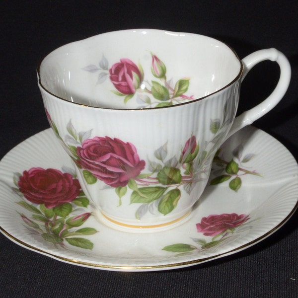 ROYAL ALBERT Royal Canadian Rose Bone China Teacup and saucer pink rose Rimmed England Vintage MINT