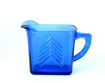 Vintage Cobal Blue Hazel Atlas Depression Glass Creamer Chevron Pattern Glass Depression Era Hazel Atlas made in USA 12 oz 3.75" tall