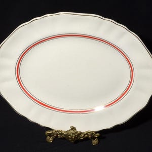 J & G Meakin Sol red band serving plate serving dish 11-1/2&quot; platter band scalloped edge England vintage ironstone CRAZING 391413