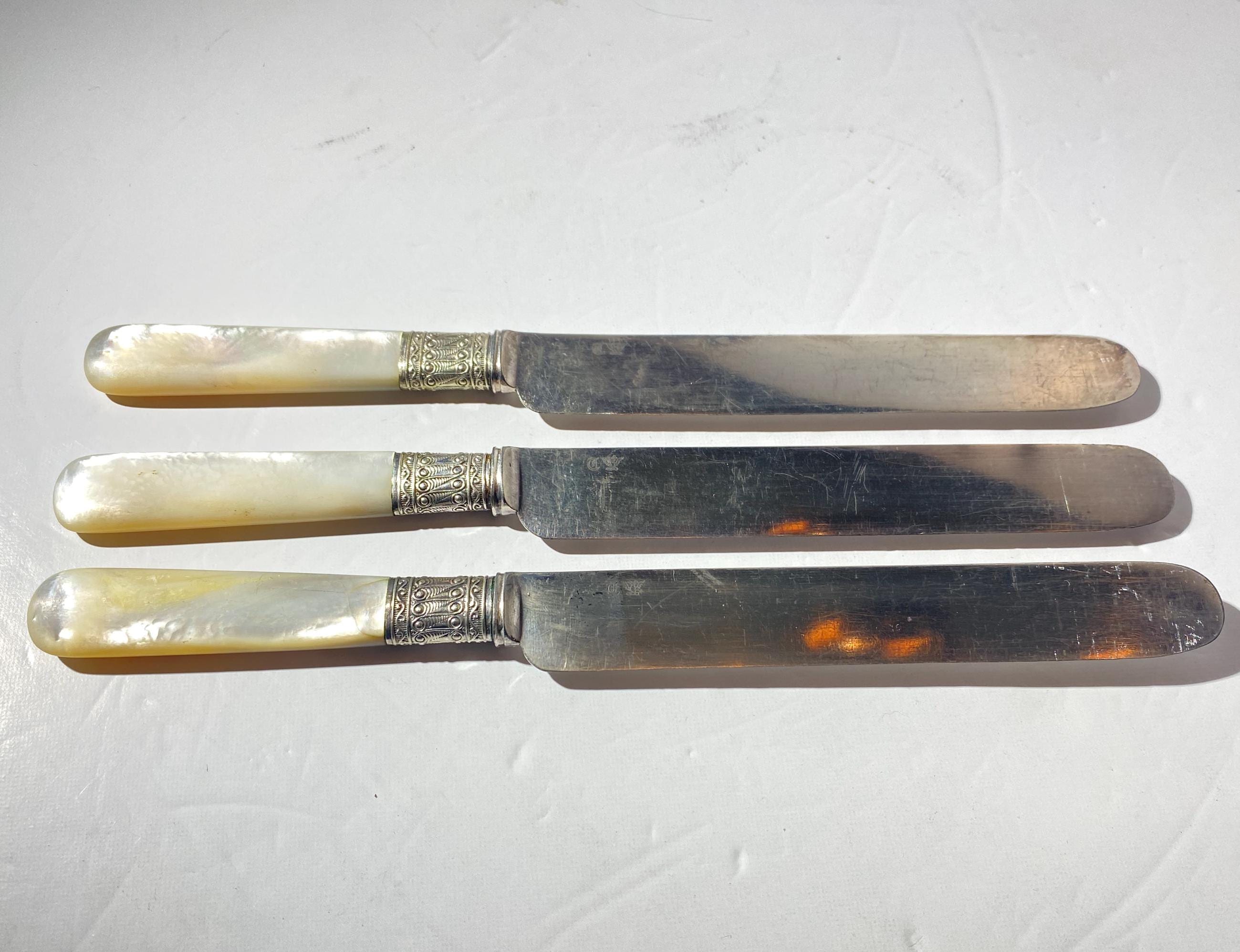 Antique Set of 3 Towle Knifes Mother of Pearl Handle Rare Mark