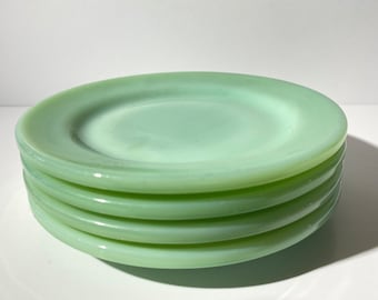 Set of 4 FIRE KING Jadeite Restaurant Ware Bread and Butter Plate 5 1/2" Collectible Fire King Anchor Hocking milk glass Jadite rare