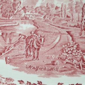 Grindley large oval plate platter Scenes After Constable red transferware 12-1/2 super vitrified Hotelware England WH Grindley image 2