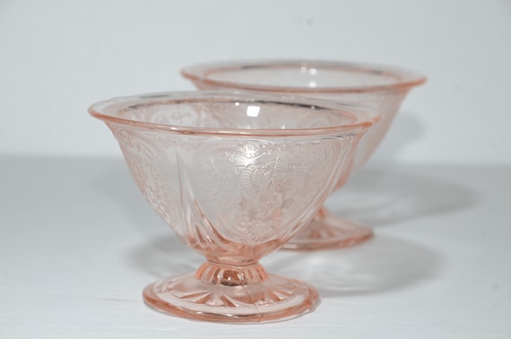 HAZEL ATLAS GLASS Co Pink Depression Glass Set of 2 Sherbet Bowls