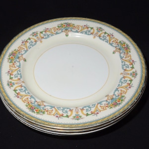 Set of 4 AYNSLEY Henley Bone China dinner plate charger 10 1/2 inches England beige floral