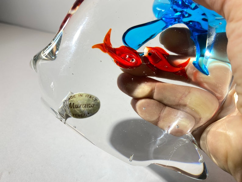 Vintage Murano Large Art Glass Fish in Bag Sculpture Blue Etsy