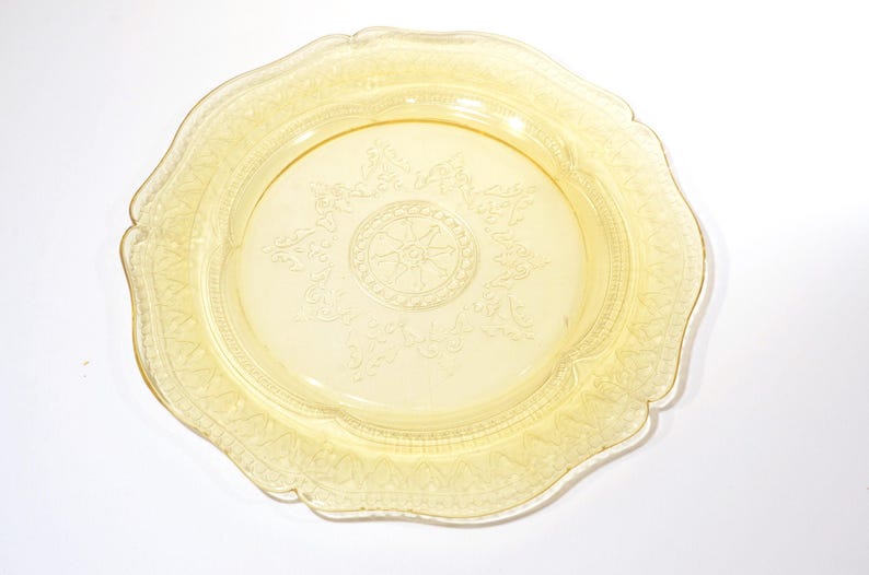 Federal Glass Amber Depression Glass PATRICIAN Spoke dinner plate 11" in diameter vintage floral rare Golden Glo platter SCRATCHES USA image 1
