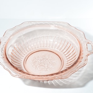 Anchor Hocking MAYFAIR open rose Pink depression glass vegetable bowl handles vintage pink depression pink glass serving bowl CHIP ot