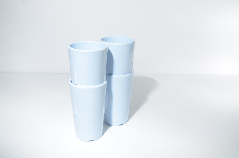 hard to find 337 set of 4 Canada GPL blue Vintage,Melmac Pastel 3 34 tall melamine Stacking,Canadian Hard Plastic Tumbler