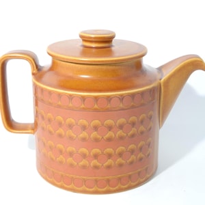 HORNSEA Saffron 1970s teapot coffee pot tea pot vintage Daisy Pottery by John Clappison England ceramic floral brown orange geometric CHIP
