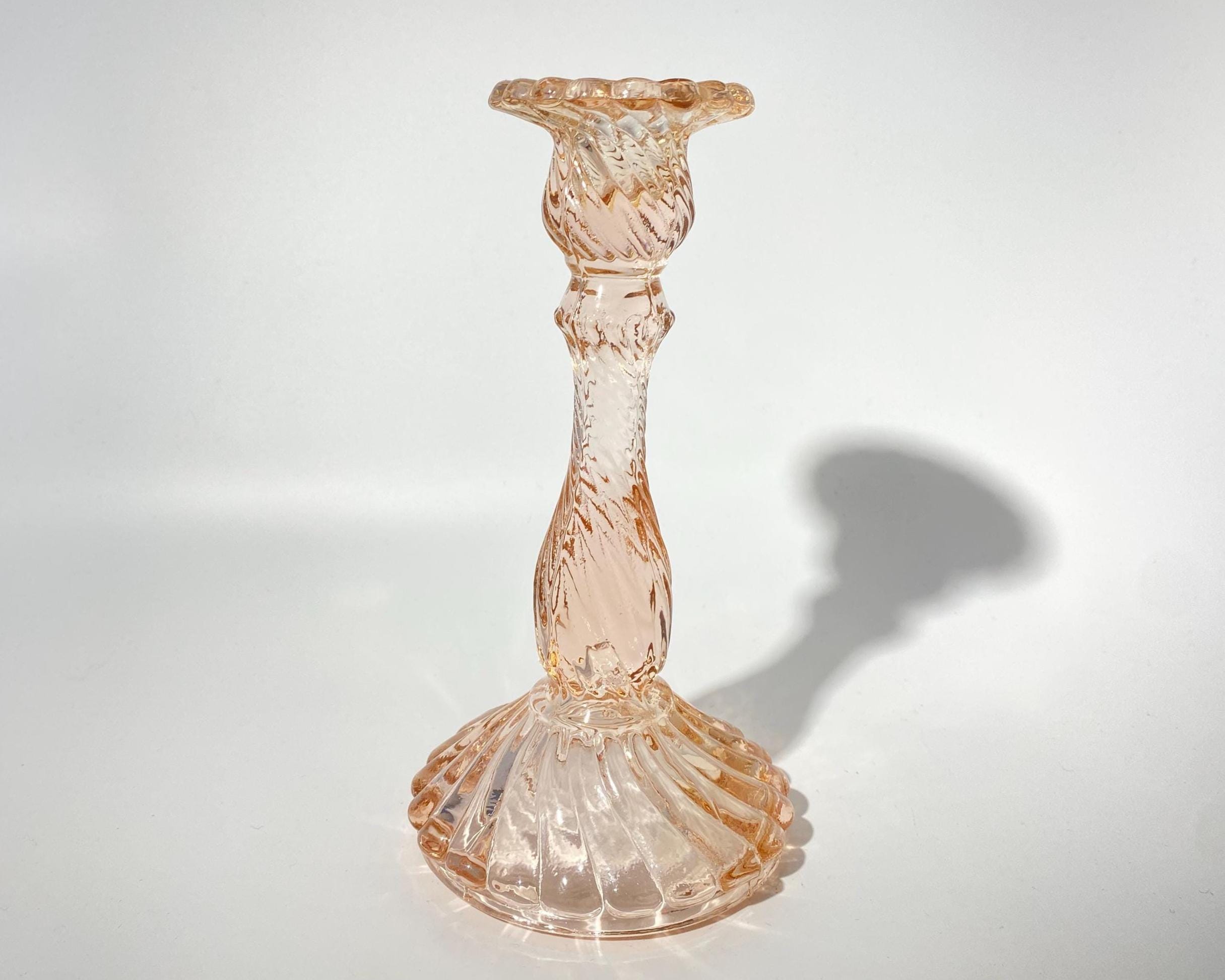 Elegant Baccarat Bambous Swirl Pink Glass Candlestick Holder