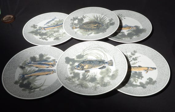 herring fish 皿 Vintage KAHLA 7 Piece Fish Set Serving Plate Platter Server 6