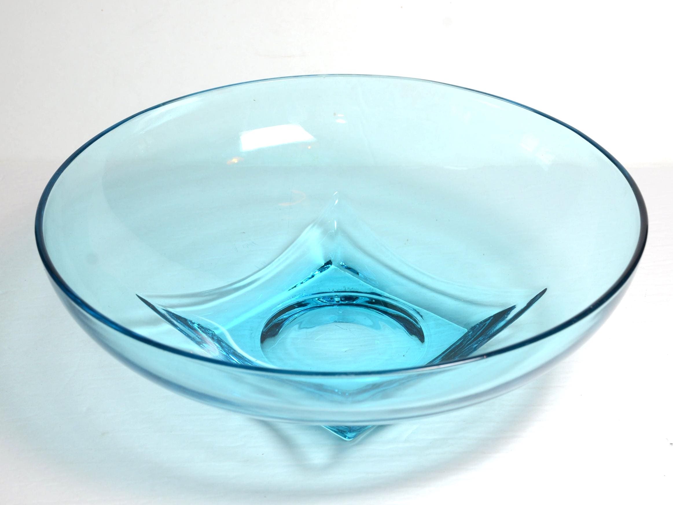 Vintage Hazel Atlas Turquoise Blue Glass Serving Bowl 11 Inches