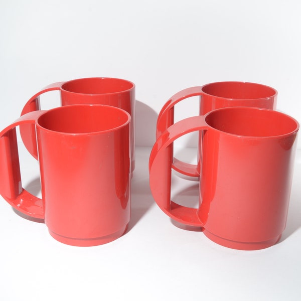 4er Set Vintage Mepal Rosti rot stapelbarer Becher Hartplastik Melamin Moderne 400 Holland Becher