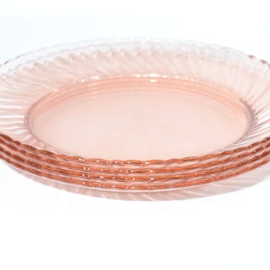 Arcoroc Pink Rosaline glass set of 4 swirl lunch plate 8 inches pressed glass France scratches
