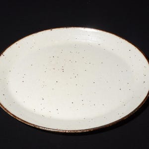 J & G Meakin England Lifestyle serving dish platter 12 inches off-white speckled in brown vintage pottery c.1970s farmhouse decor OT