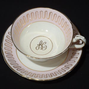 PARAGON Pink Teacup and Saucer BC widemouth To Her Majesty the Queen Bone China Appointment China Potters Beauty Counselors of Canada gold