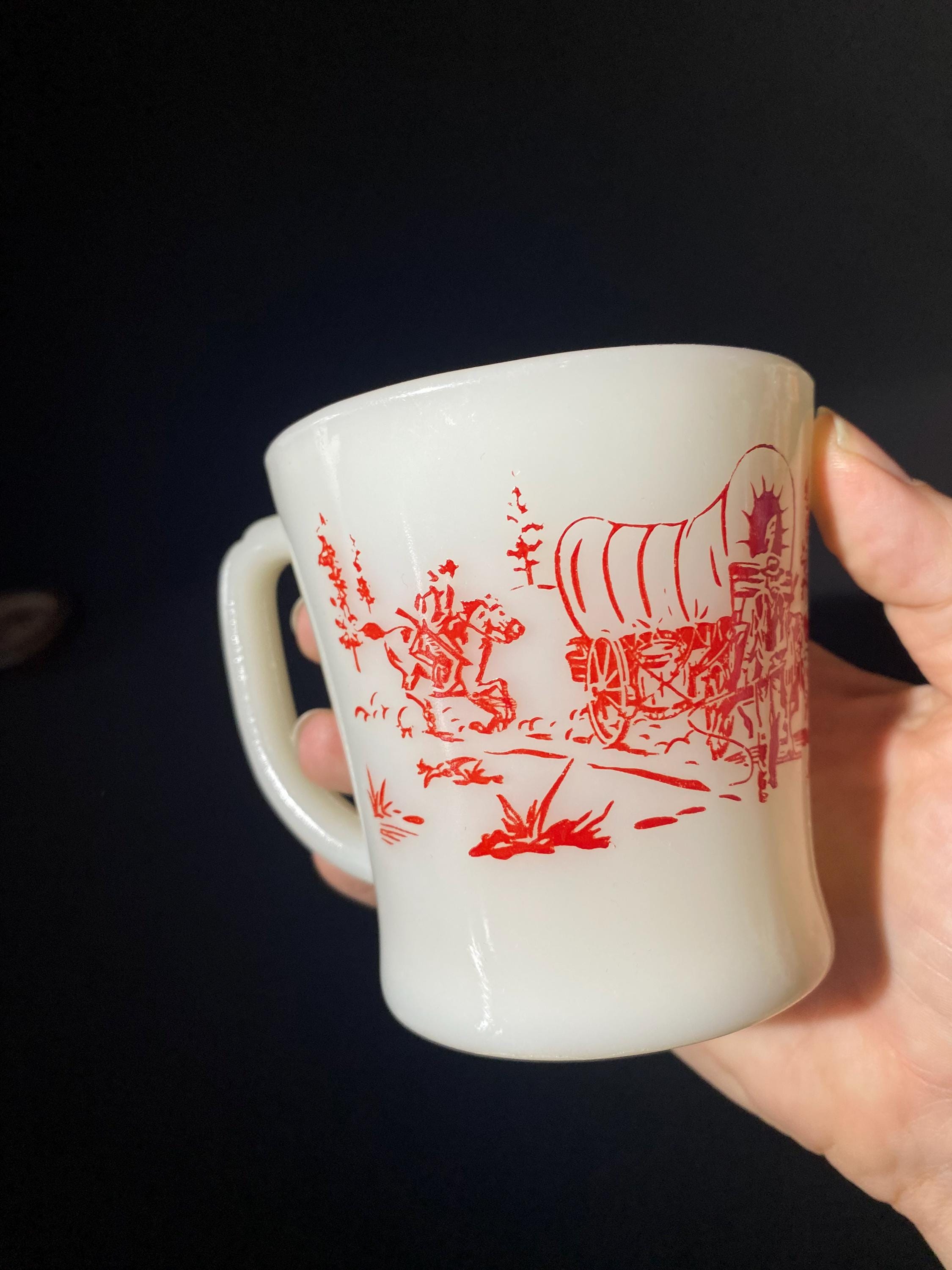 FIRE King Davy Crocket Coffee Mug Flowers D Handle Milk Glass