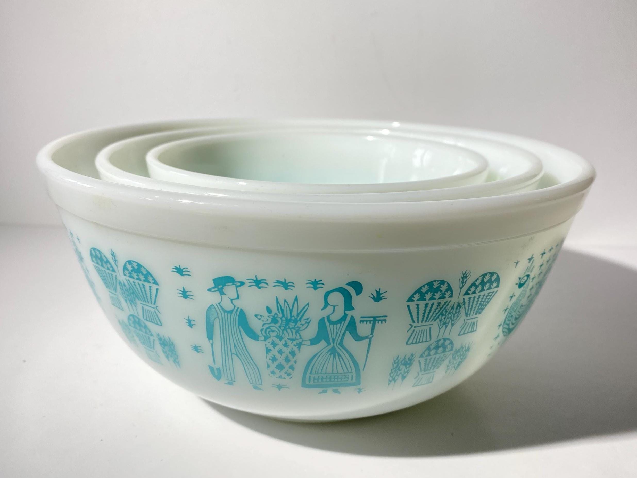 ヴィンテージ PYREX 3個セット アミッシュ バタープリント ターコイズ