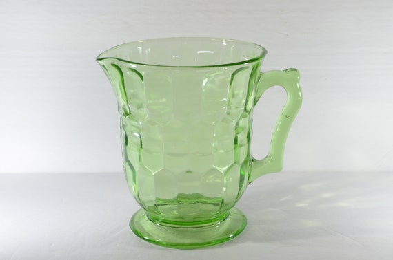 Hazel Atlas Green Depression Glass Pitcher Colonial Honeycomb 6.5