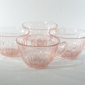 Set of 4 Hocking Glass Old Cafe Pink depression glass teacup coffee cup vintage café 1930s no saucer CHIPS on 2