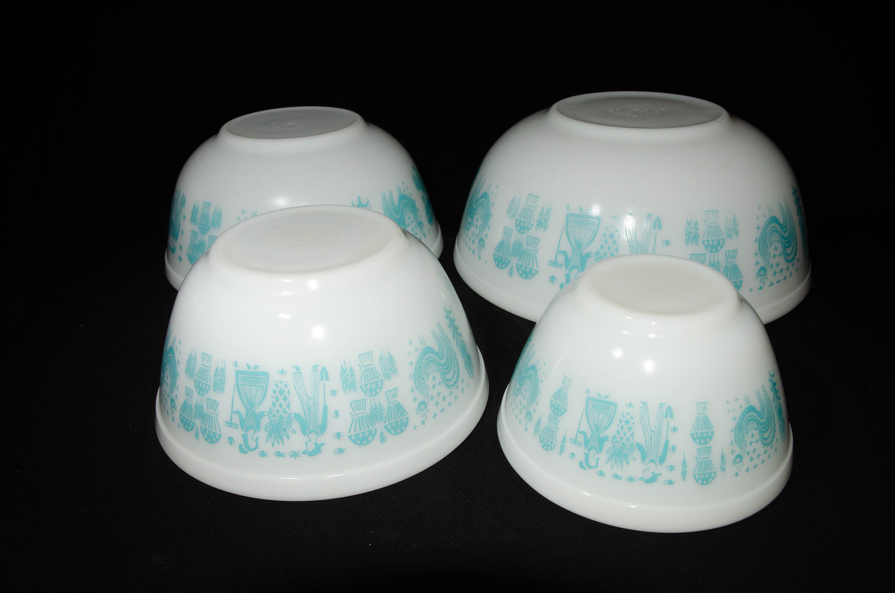 PYREX アーミッシュ バタープリント ターコイズボウル 4個セット 401