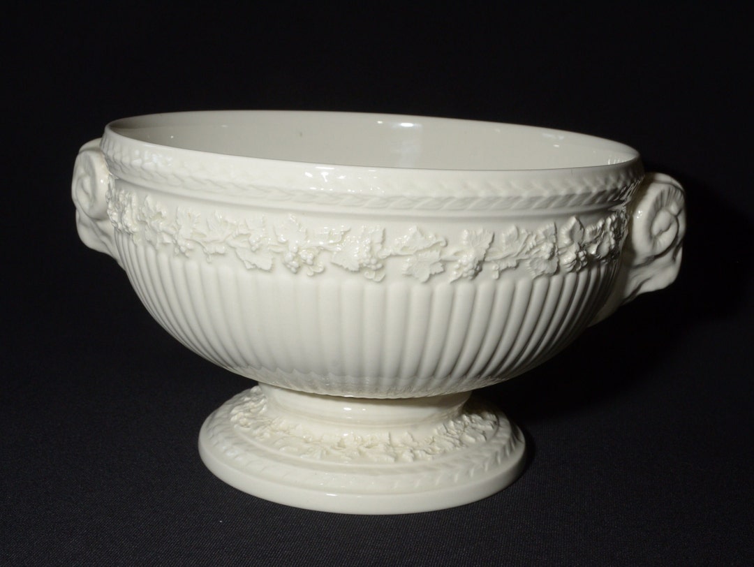 Wedgwood Queensware White Footed Bowl Rams Head Handles Centerpiece