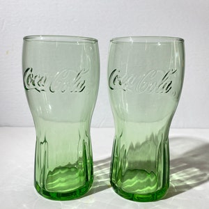 Set of 2 Coca Cola Glass Glass Cup Tumbler Collectible Glass Embossed logo Coca-Cola lettering vintage coke