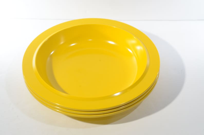 Vintage Melmac MEPAL melamin gul orange Set med 3 djupa tallrikar skålar Mid century Hard Plaste Melamin Holland Koen de Winter D195 Excellent bild 2