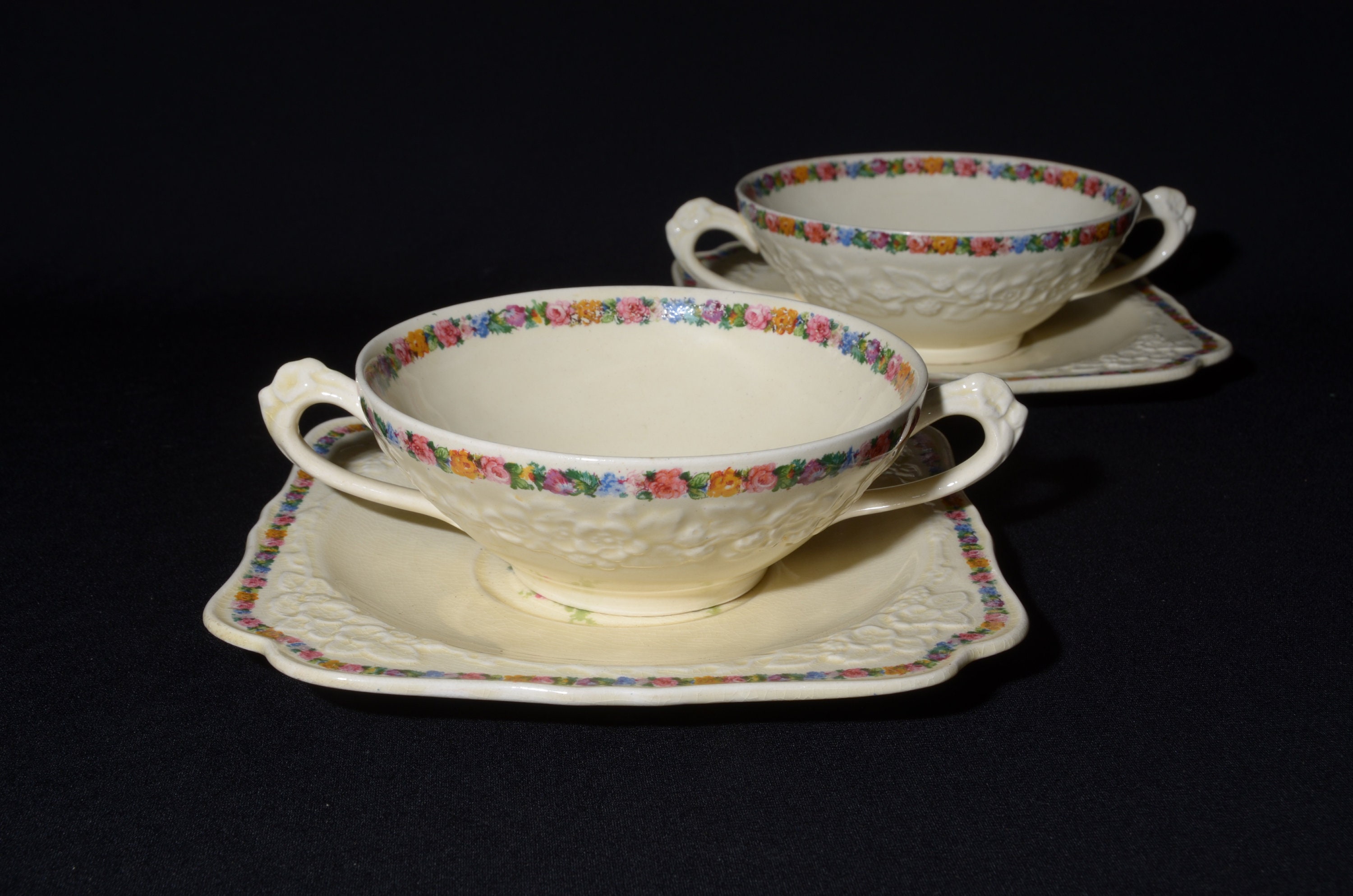 Set of 2 CROWN DUCAL Gainsborough Soup Cup and Saucer Soup Set of 2 CROWN DUCAL Gainsborough Soup Cup and Saucer Soup