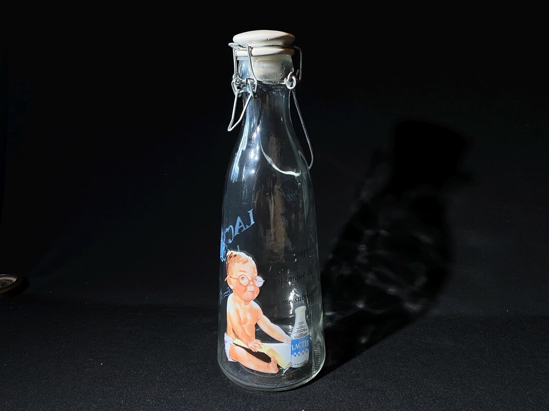 値下げ！Lait Céleste pour le Bainバスミルク、新品未開封 Milk Bottle Clear Glass Lactie Le Lait Des P'tits Génies 9 Inches
