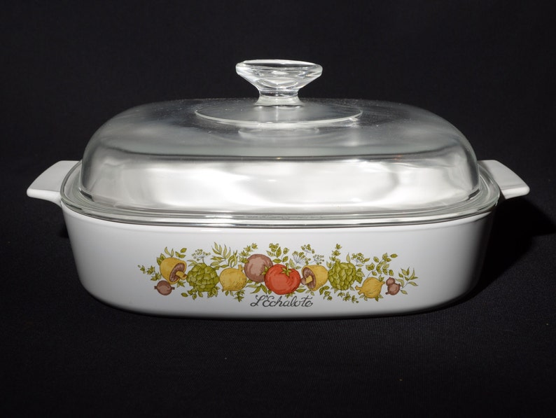 CORNING WARE 2 1/2 Quart Vintage Spice of Life Echalote Casserole A-10-B Glass Lid Covered Casserole Dish 1980s Pyroceramic Pyrex lid image 1