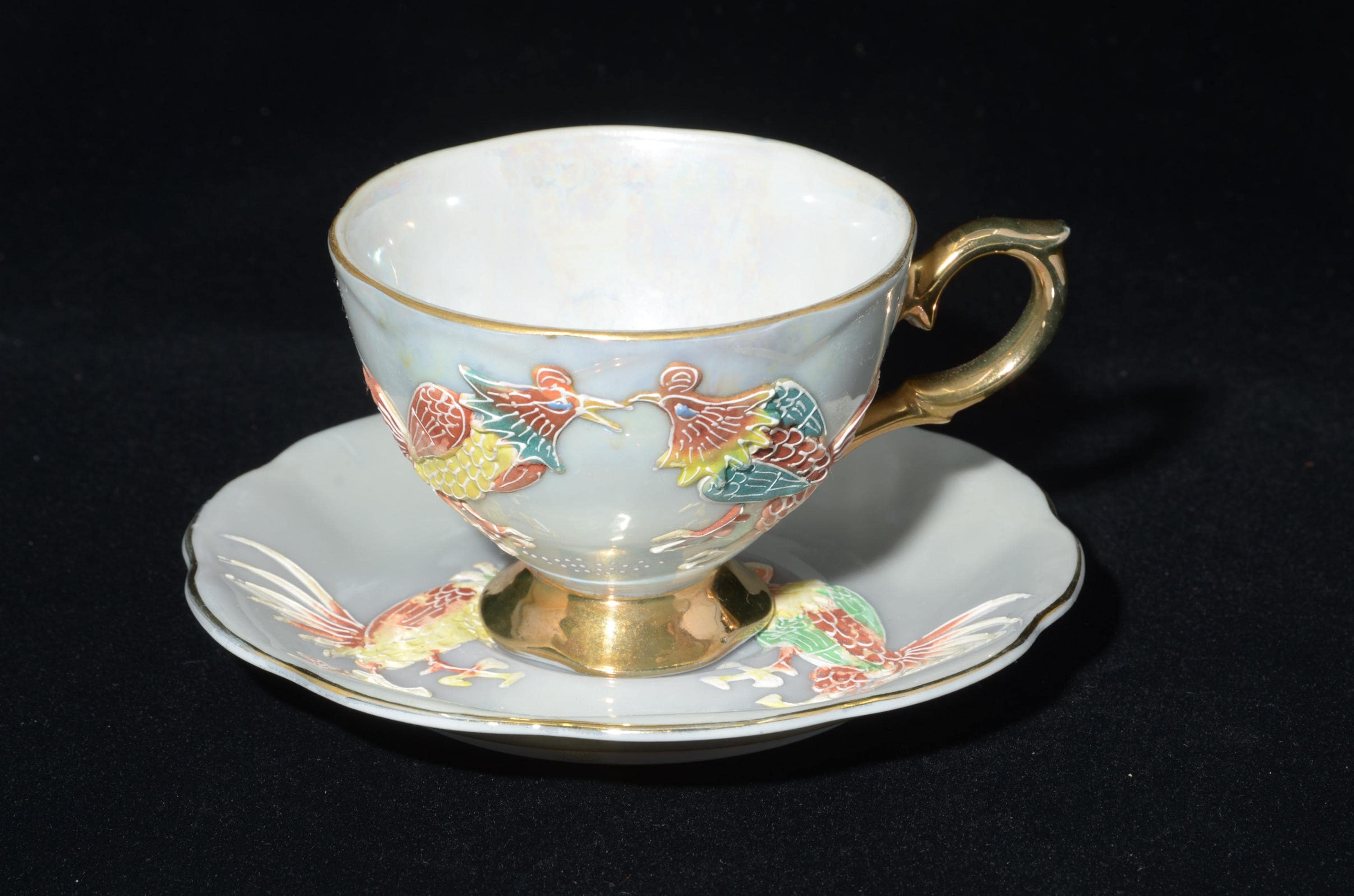 ★ヒロシ様★/チャイニーズタイガー/Cup&Saucer/ Vintage Shafford Moriage Rooster Japanese Teacup and Saucer Set