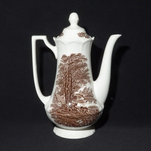 J & G Meakin Romantic England coffee pot  Ironstone Made in England brown white transferware MCM teapot Royal Staffordshire mint condition