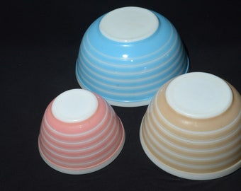 オールドパイレックス レインボーストライプボウル ピンク 3個セット オールドパイレックス ミキシングボウル Sサイズ レインボーストライプ