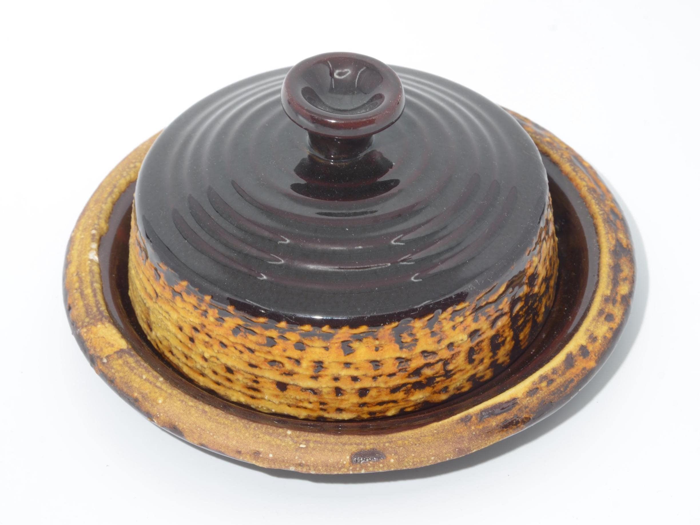 ヴィンテージ ローレンシャン陶器 職人によるバター皿 蓋付き 陶器